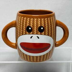 Galerie Sock Monkey Ceramic Mug With Dual Handles Brown & Red 16 oz